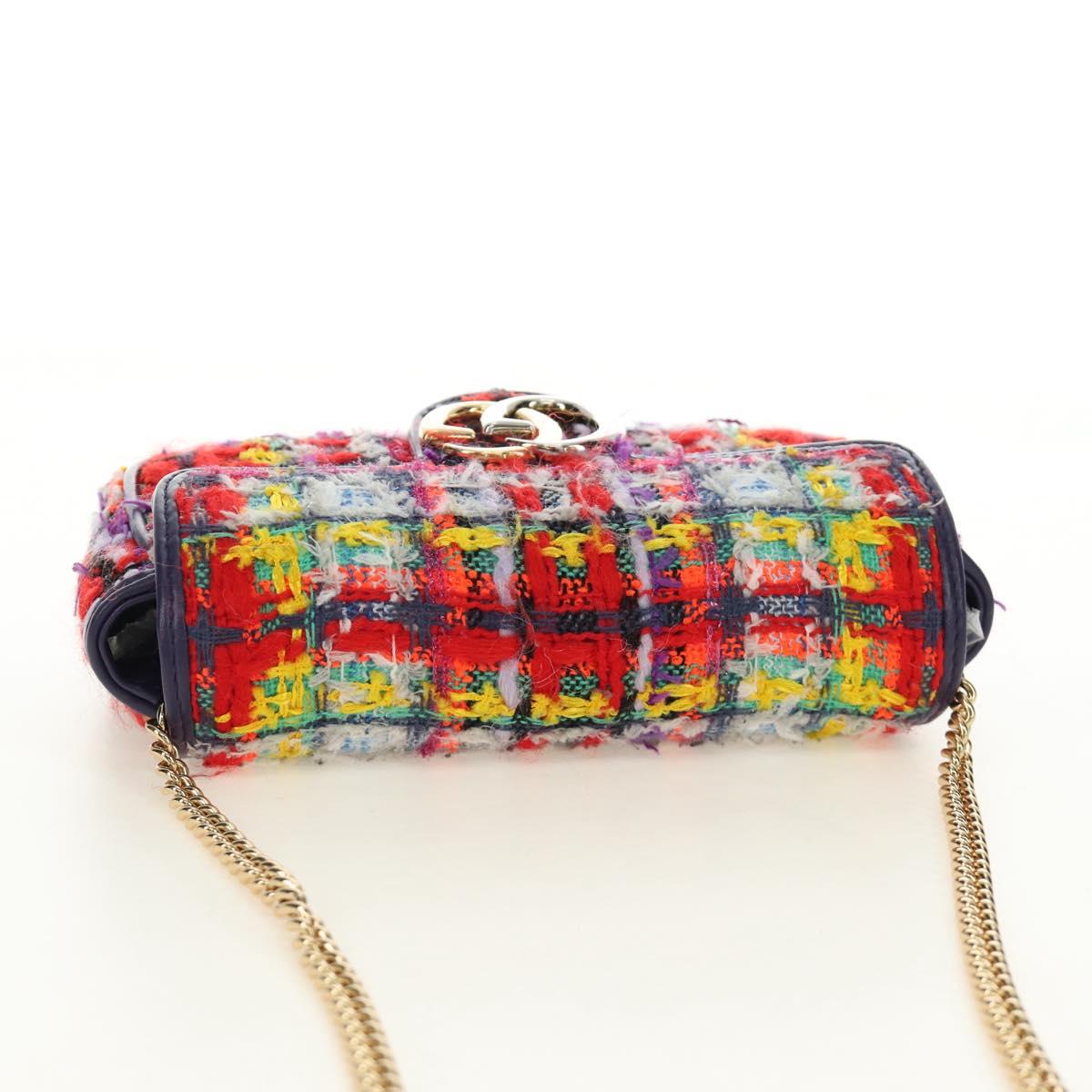 GUCCI GG Marmont Chain Shoulder Bag Tweed Multicolor Gold 476433 Auth 189256SAM