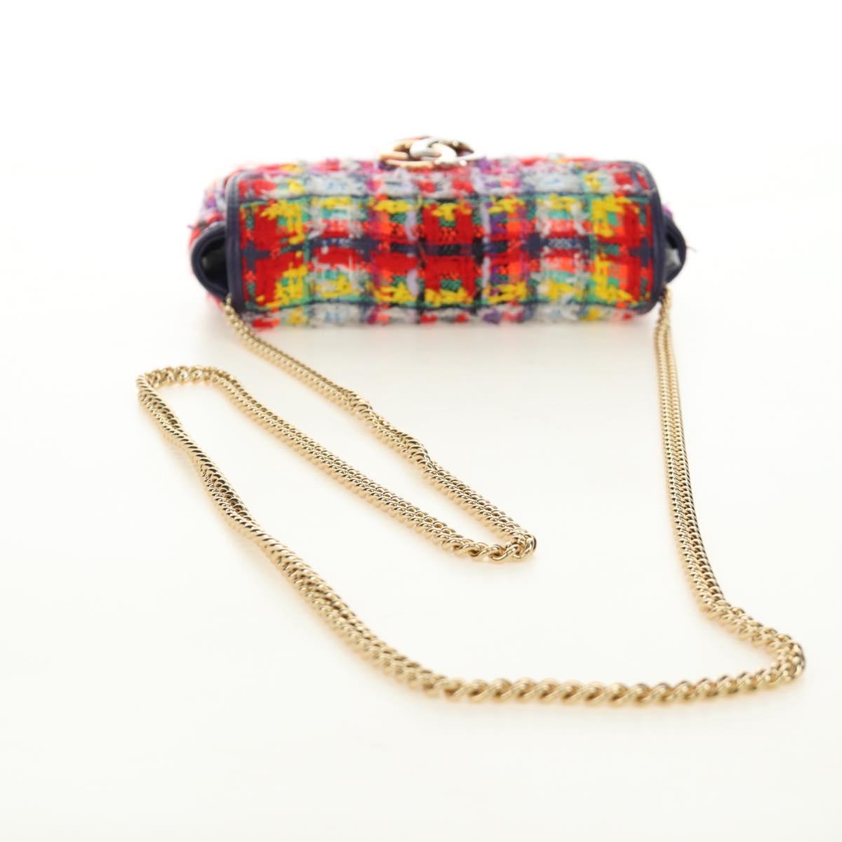 GUCCI GG Marmont Chain Shoulder Bag Tweed Multicolor Gold 476433 Auth 189256SAM