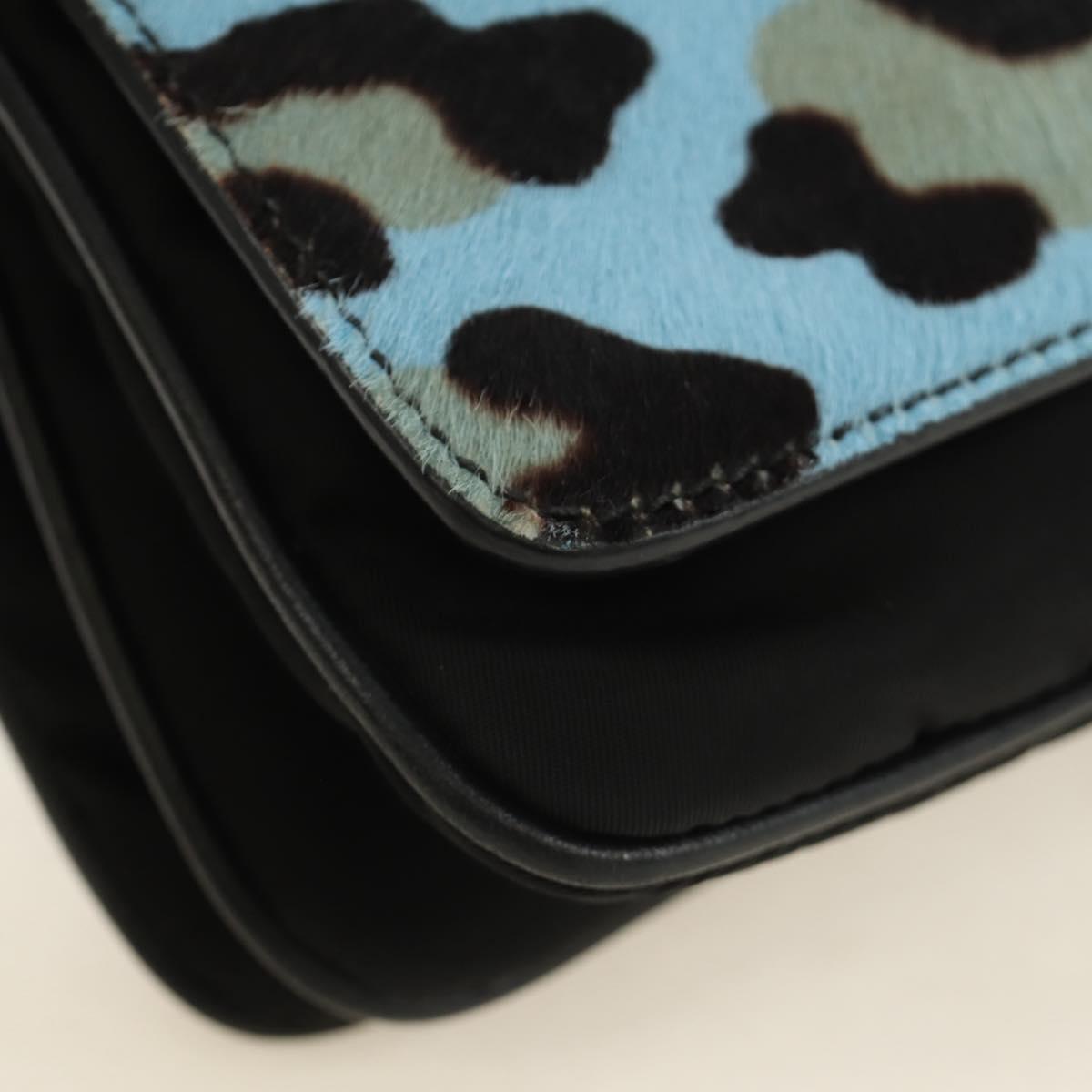 PRADA Chain Shoulder Bag Unborn Calf Skin Light Blue Silver Auth 189257V
