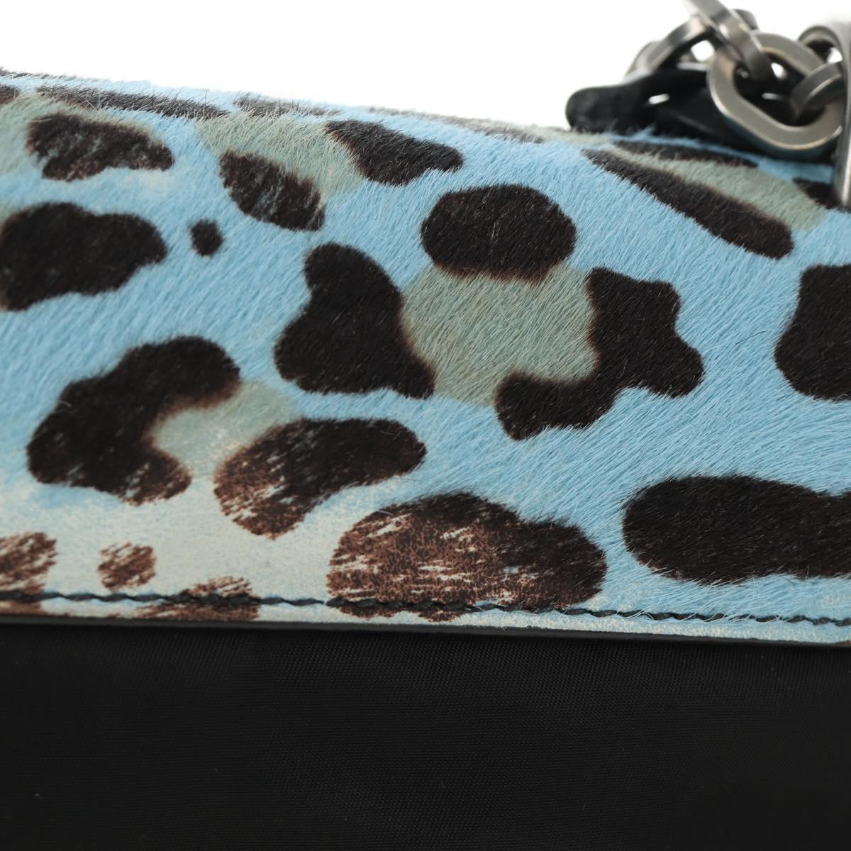 PRADA Chain Shoulder Bag Unborn Calf Skin Light Blue Silver Auth 189257V