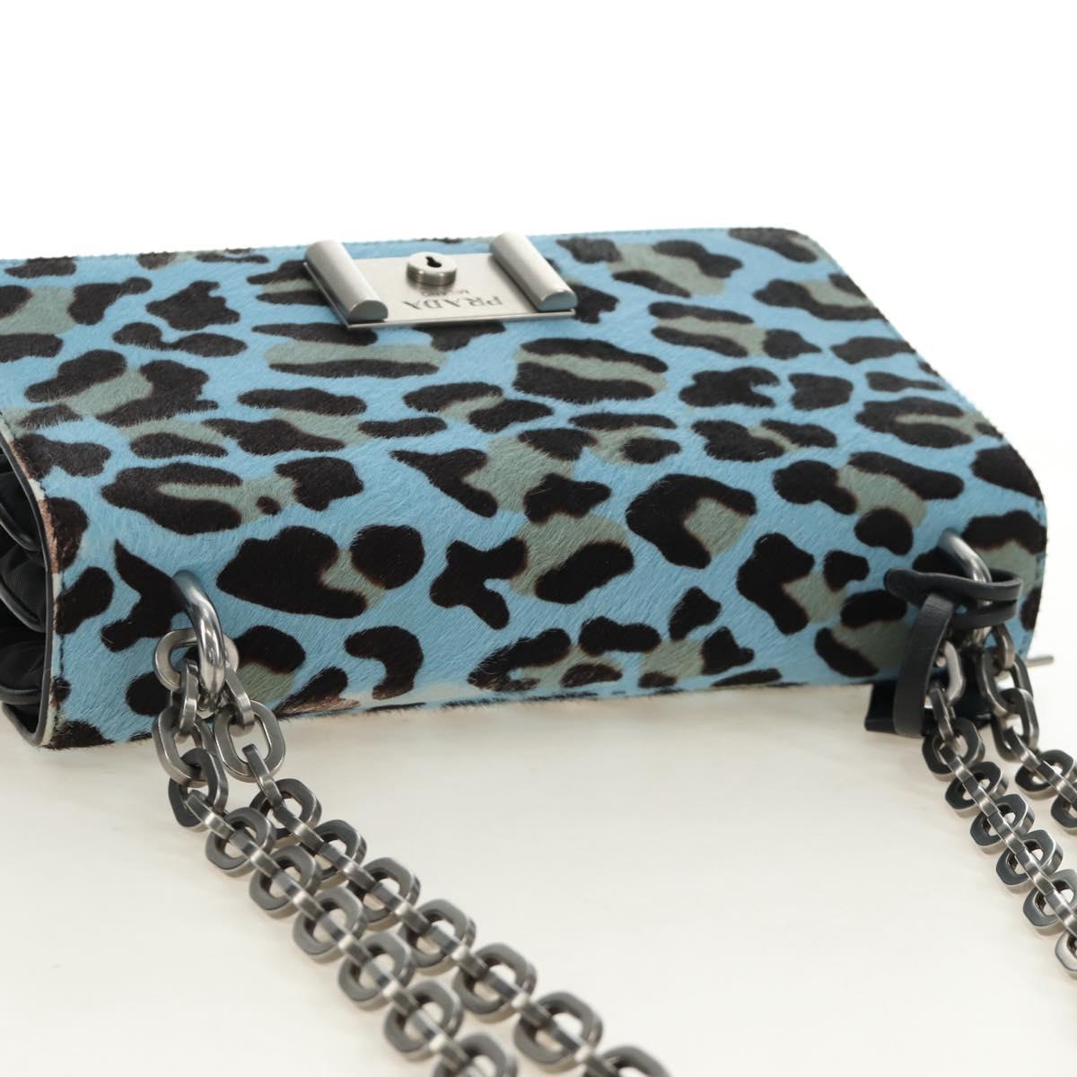 PRADA Chain Shoulder Bag Unborn Calf Skin Light Blue Silver Auth 189257V