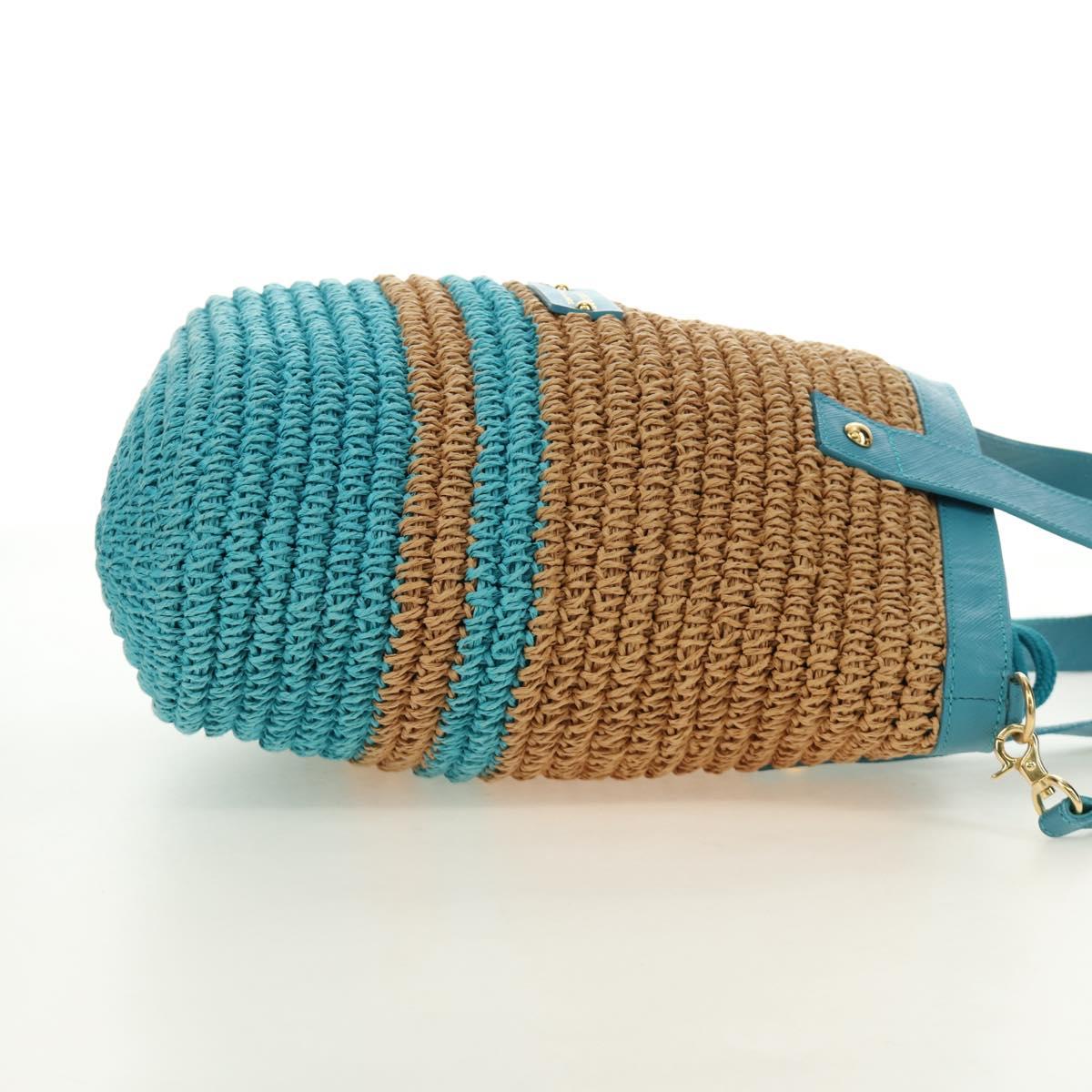 BURBERRY Blue Label Hand Bag Raffia 2way Blue Gold Auth 189264A