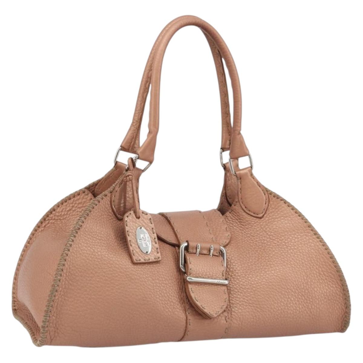 FENDI Celeria Hand Bag Leather Pink Silver Auth 189266