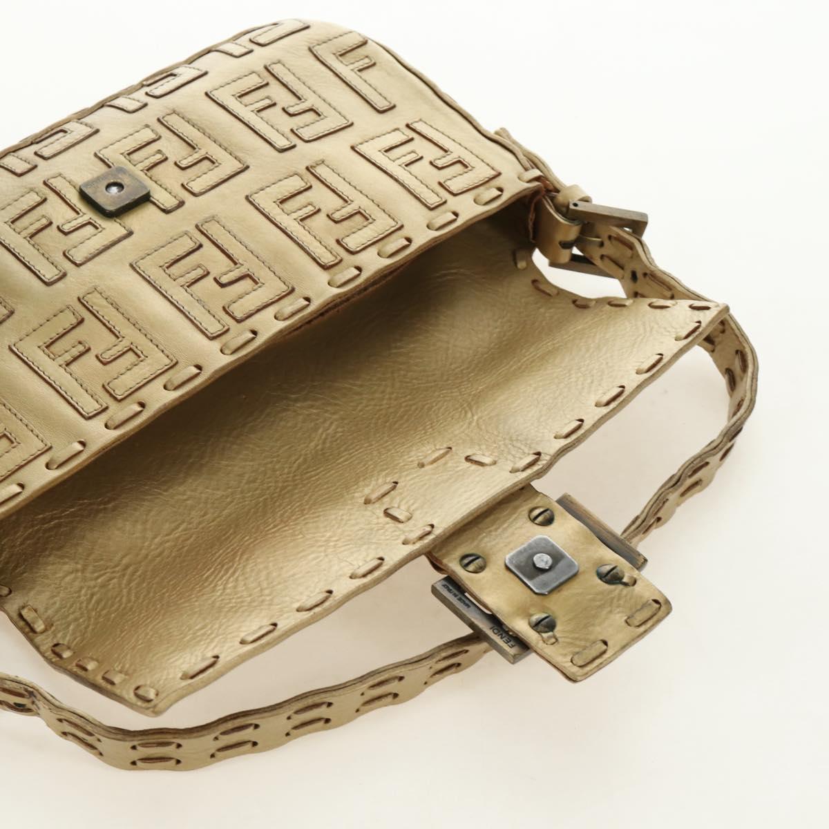 FENDI Zucca Canvas Mamma Baguette Shoulder Bag Leather Gold Auth 189267SAM