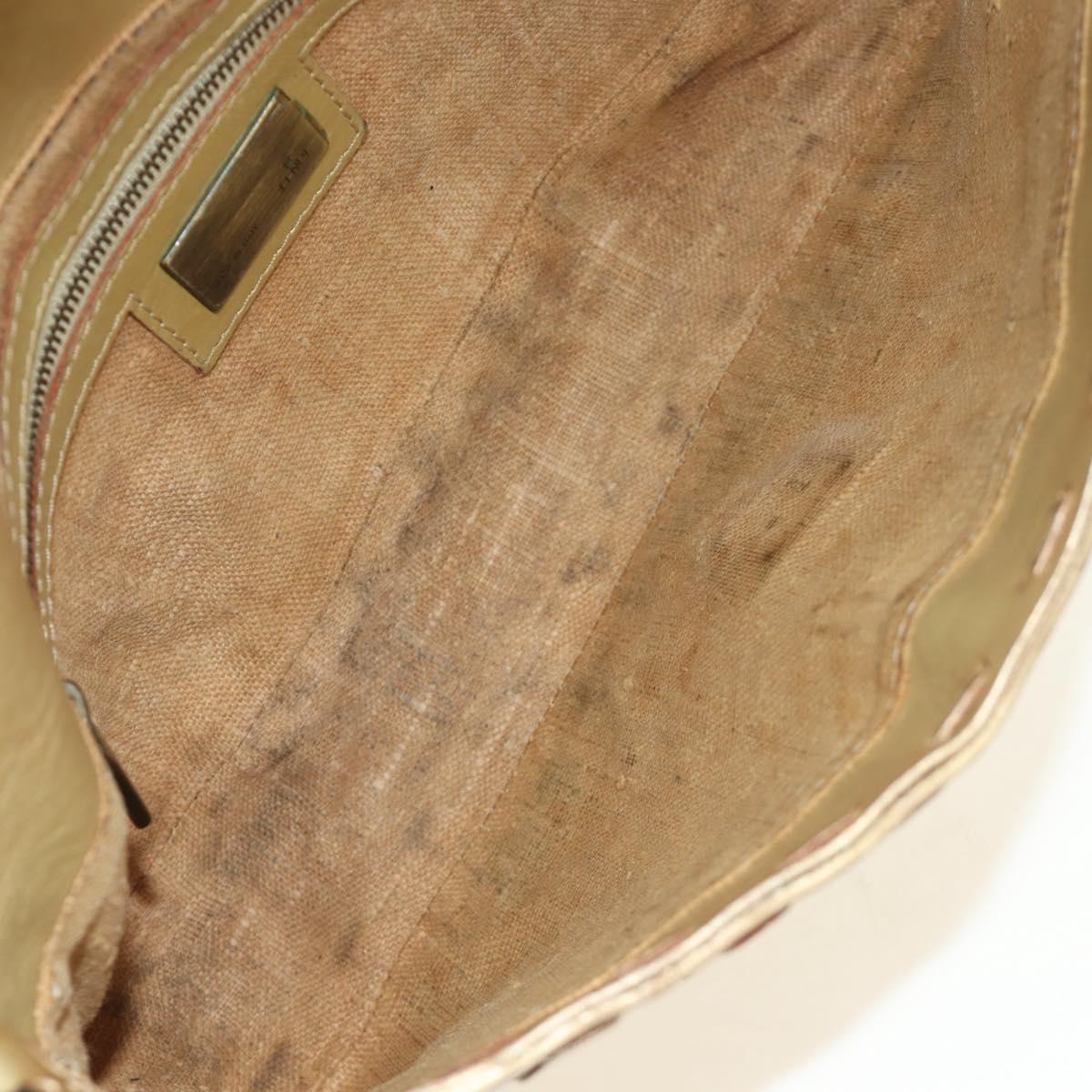 FENDI Zucca Canvas Mamma Baguette Shoulder Bag Leather Gold Auth 189267SAM