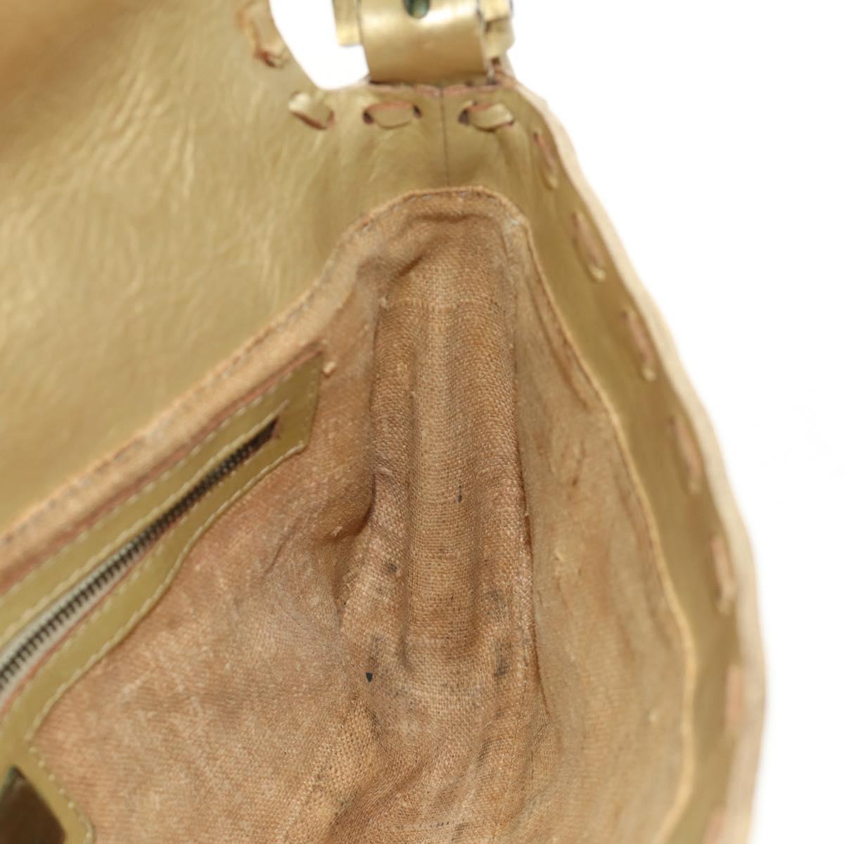 FENDI Zucca Canvas Mamma Baguette Shoulder Bag Leather Gold Auth 189267SAM
