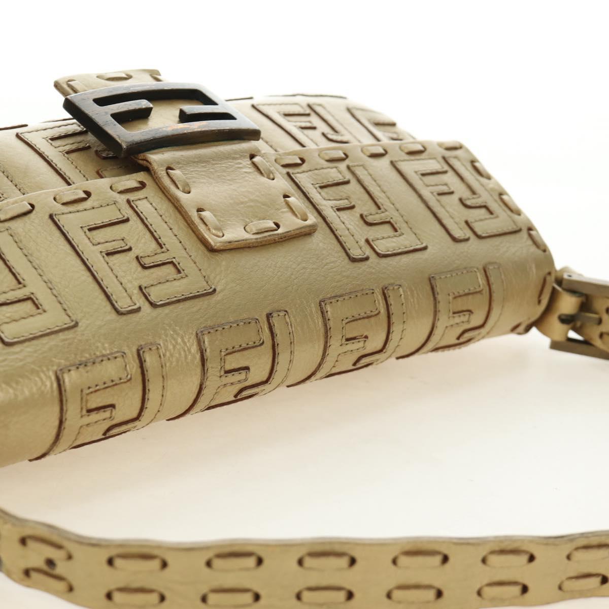 FENDI Zucca Canvas Mamma Baguette Shoulder Bag Leather Gold Auth 189267SAM