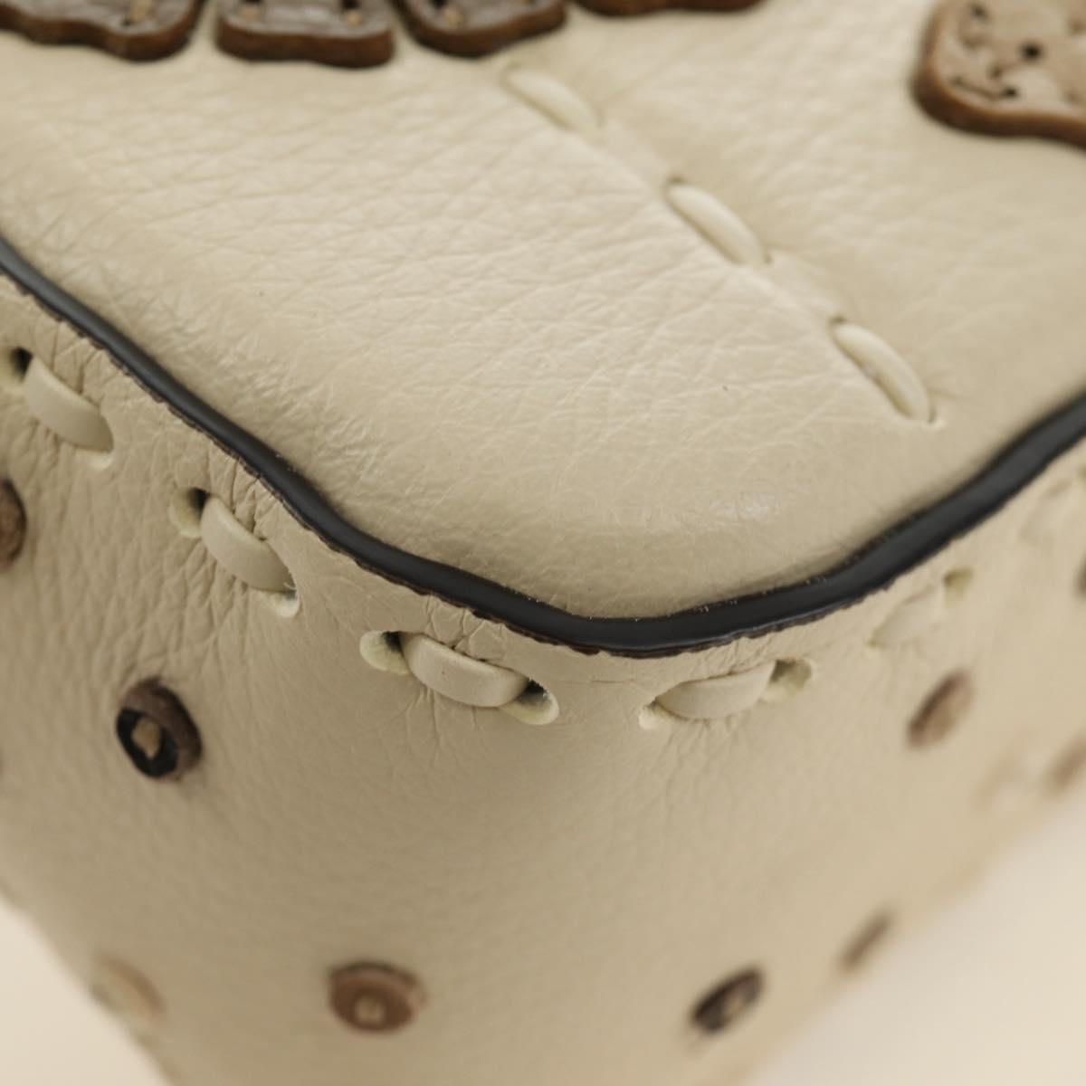 FENDI Celeria Mamma Baguette Shoulder Bag Leather 2way Ivory Auth 189268SAM