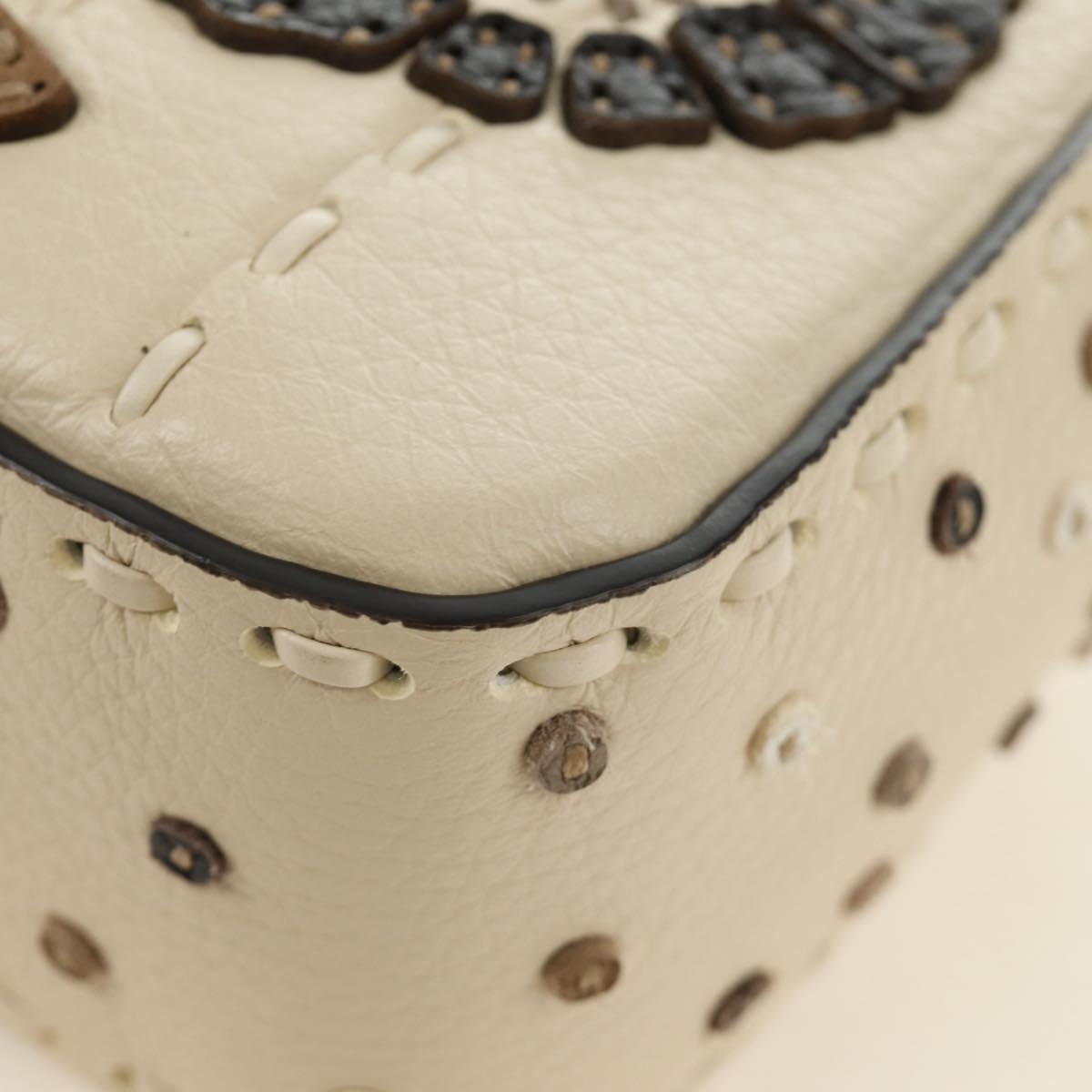 FENDI Celeria Mamma Baguette Shoulder Bag Leather 2way Ivory Auth 189268SAM