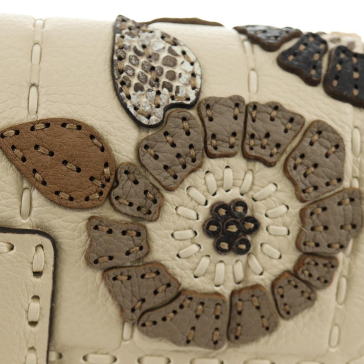 FENDI Celeria Mamma Baguette Shoulder Bag Leather 2way Ivory Auth 189268SAM