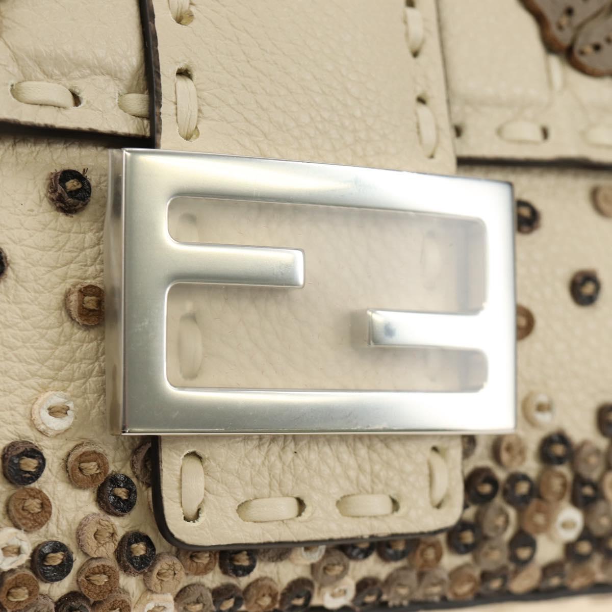 FENDI Celeria Mamma Baguette Shoulder Bag Leather 2way Ivory Auth 189268SAM