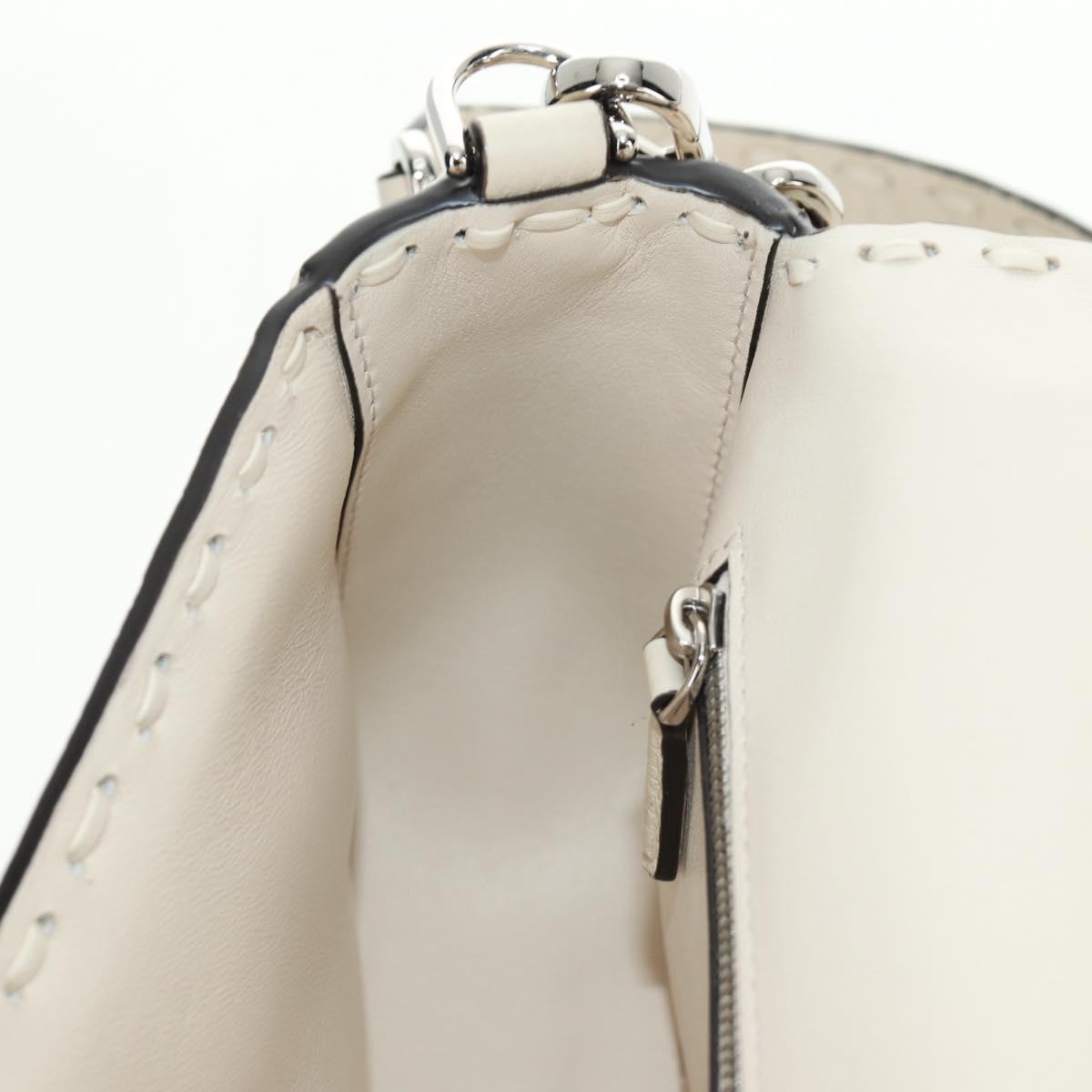 FENDI Celeria Mamma Baguette Shoulder Bag Leather 2way Ivory Auth 189268SAM