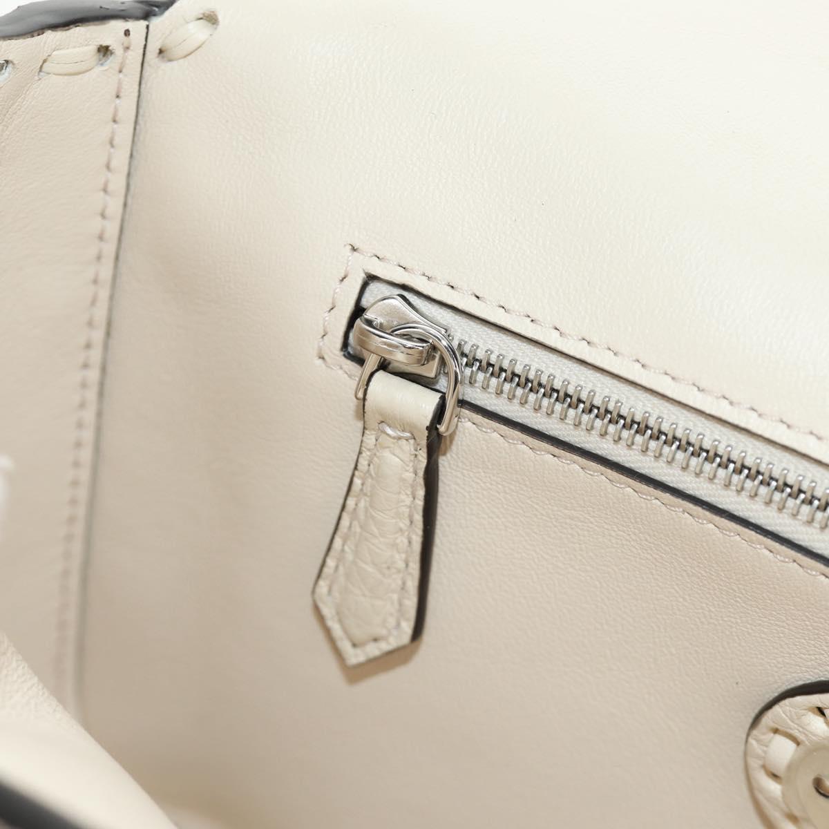 FENDI Celeria Mamma Baguette Shoulder Bag Leather 2way Ivory Auth 189268SAM