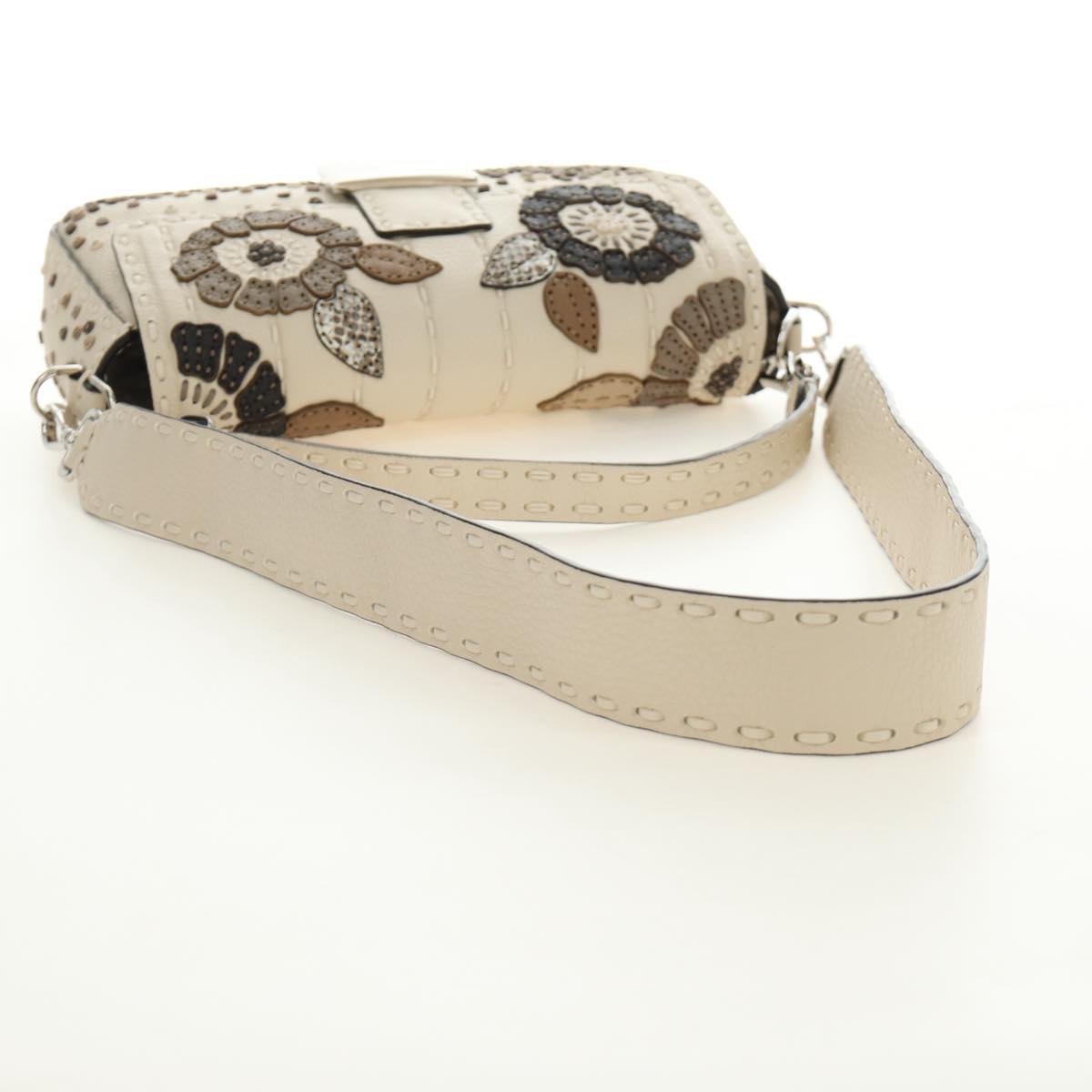 FENDI Celeria Mamma Baguette Shoulder Bag Leather 2way Ivory Auth 189268SAM