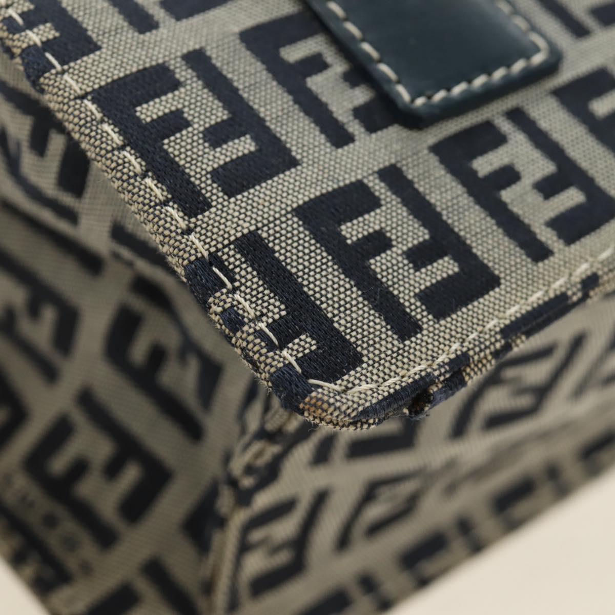 FENDI Zucchino Canvas Mamma Baguette Hand Bag Navy Silver Auth 189269V