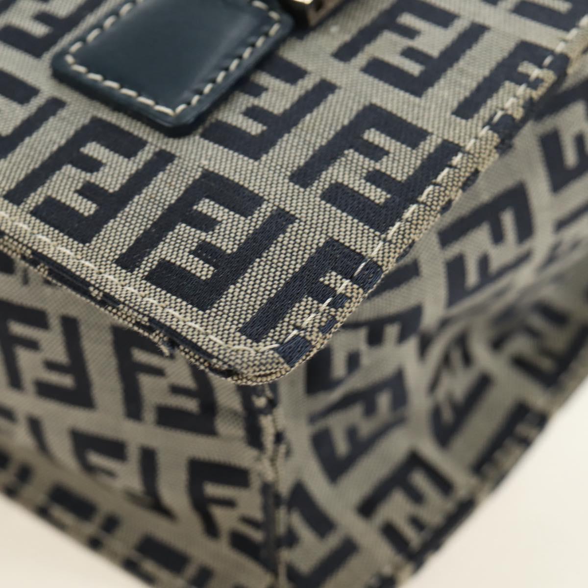 FENDI Zucchino Canvas Mamma Baguette Hand Bag Navy Silver Auth 189269V