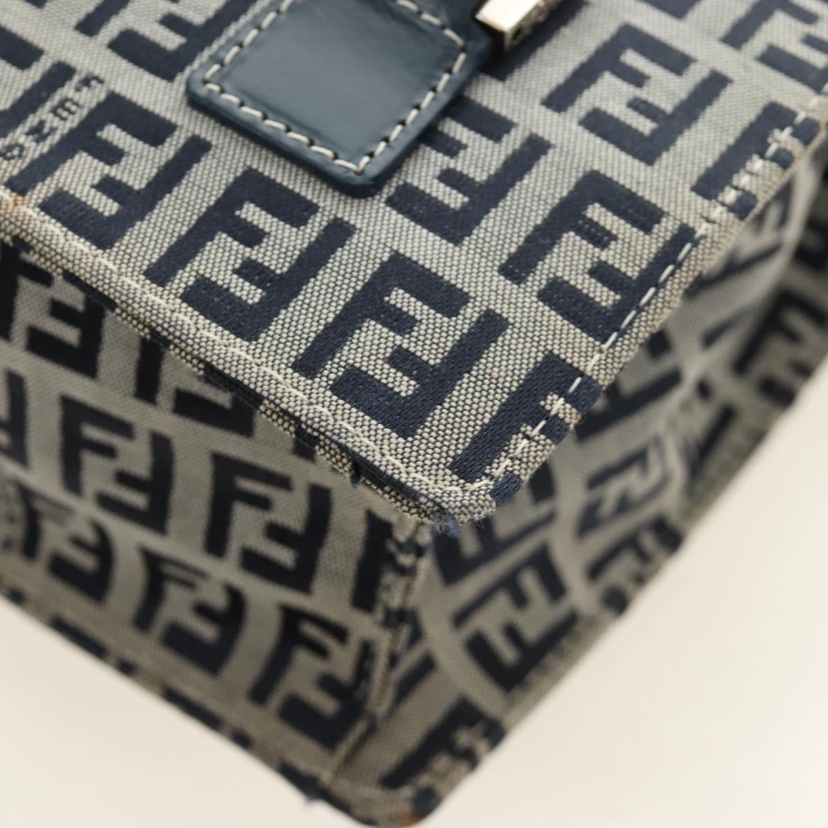 FENDI Zucchino Canvas Mamma Baguette Hand Bag Navy Silver Auth 189269V
