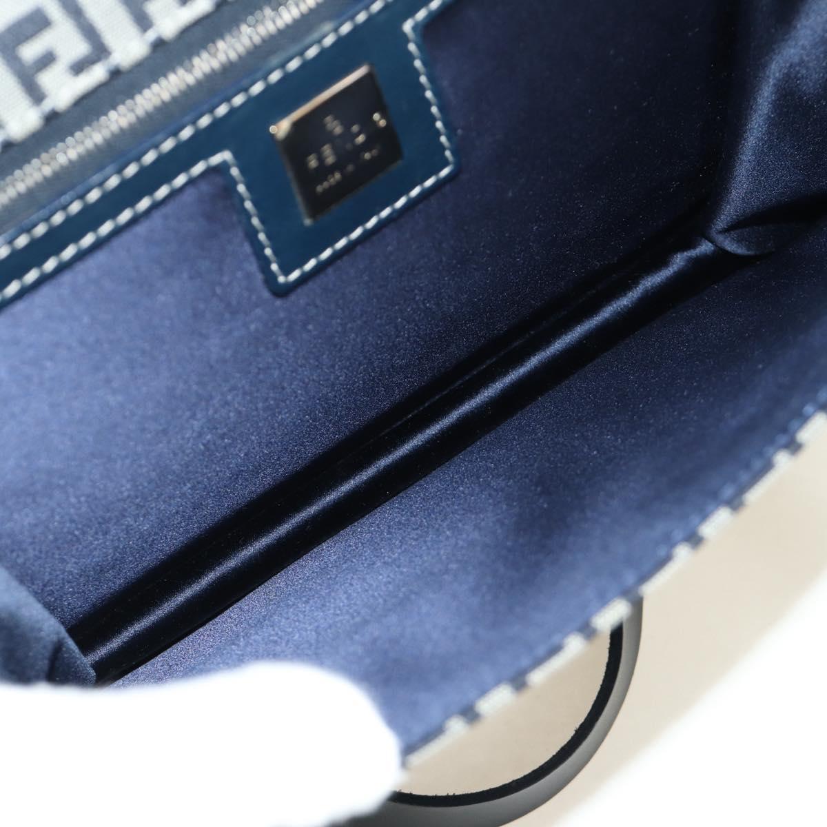 FENDI Zucchino Canvas Mamma Baguette Hand Bag Navy Silver Auth 189269V