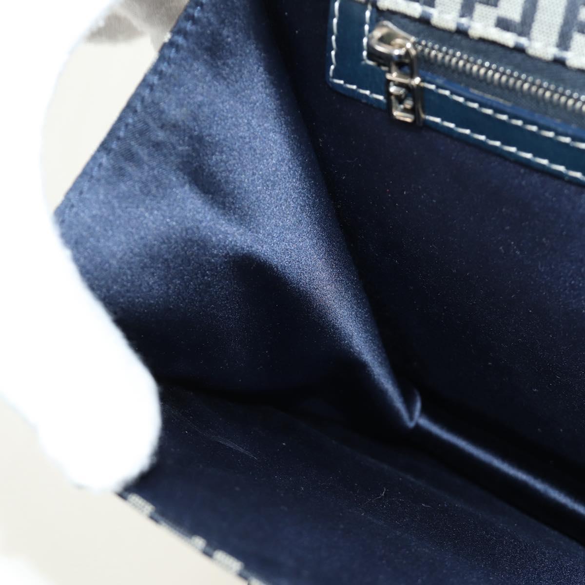 FENDI Zucchino Canvas Mamma Baguette Hand Bag Navy Silver Auth 189269V