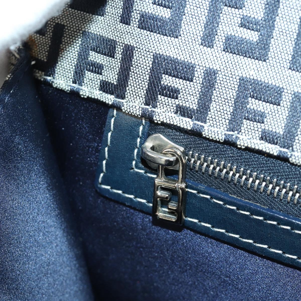 FENDI Zucchino Canvas Mamma Baguette Hand Bag Navy Silver Auth 189269V