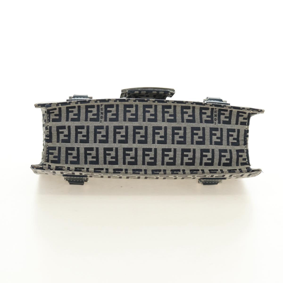 FENDI Zucchino Canvas Mamma Baguette Hand Bag Navy Silver Auth 189269V