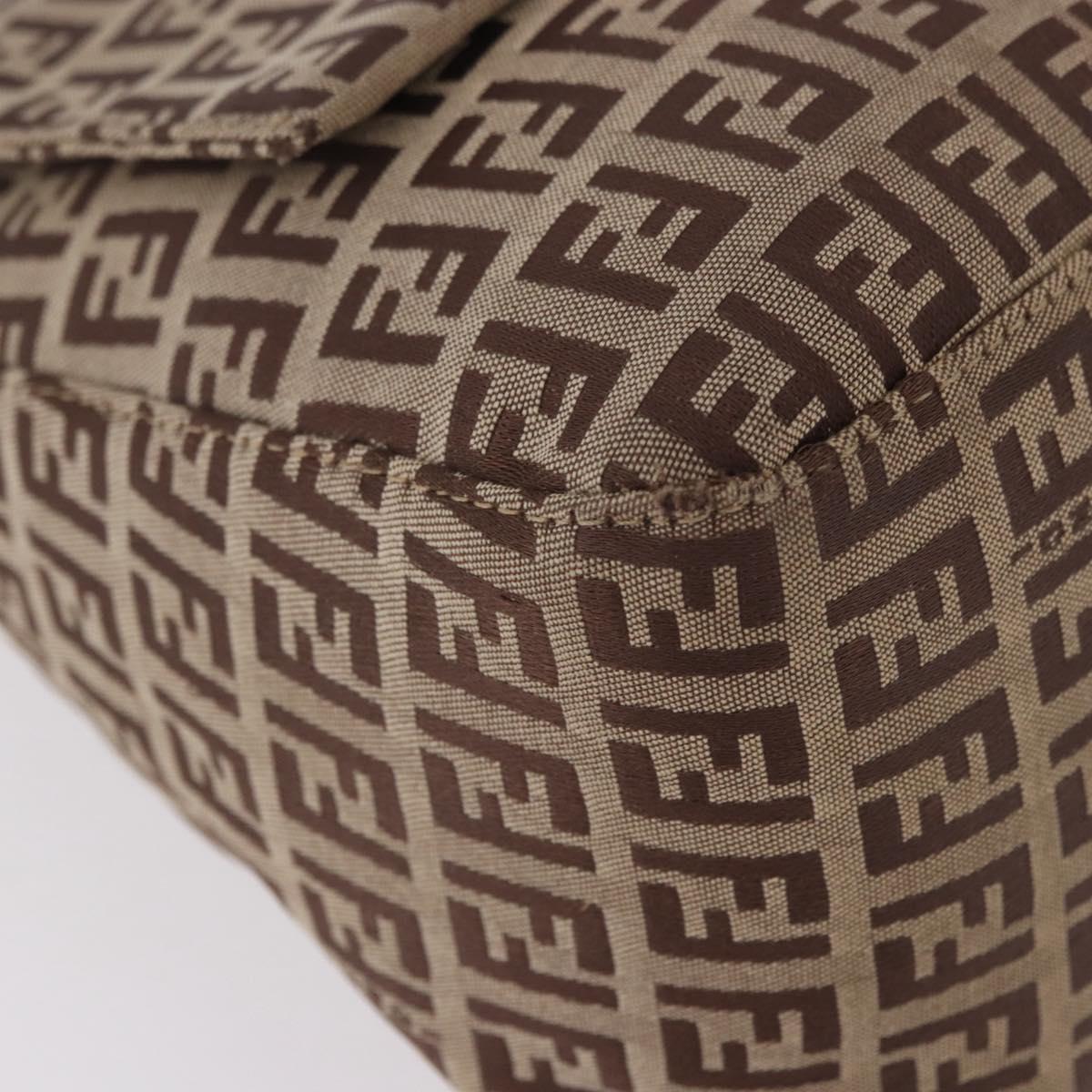 FENDI Zucchino Canvas Mamma Baguette Shoulder Bag Beige Silver Auth 189270A