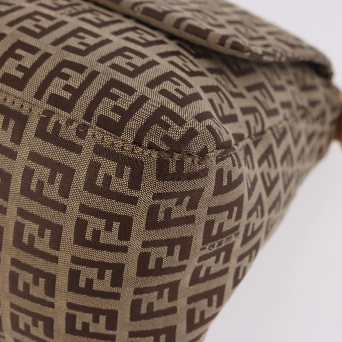 FENDI Zucchino Canvas Mamma Baguette Shoulder Bag Beige Silver Auth 189270A