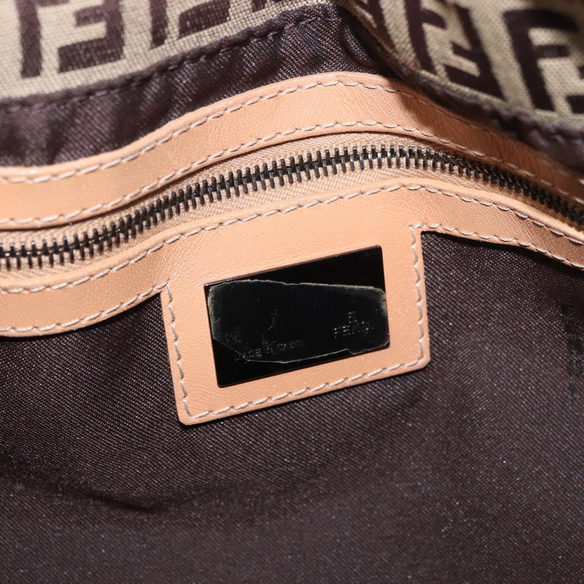 FENDI Zucchino Canvas Mamma Baguette Shoulder Bag Beige Silver Auth 189270A