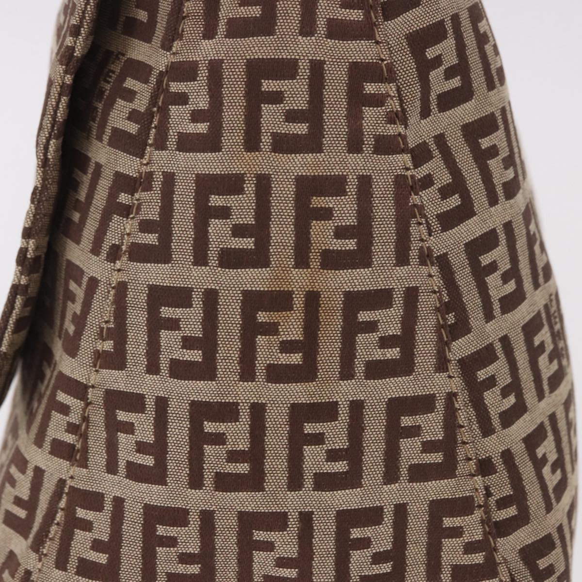 FENDI Zucchino Canvas Mamma Baguette Shoulder Bag Beige Silver Auth 189270A