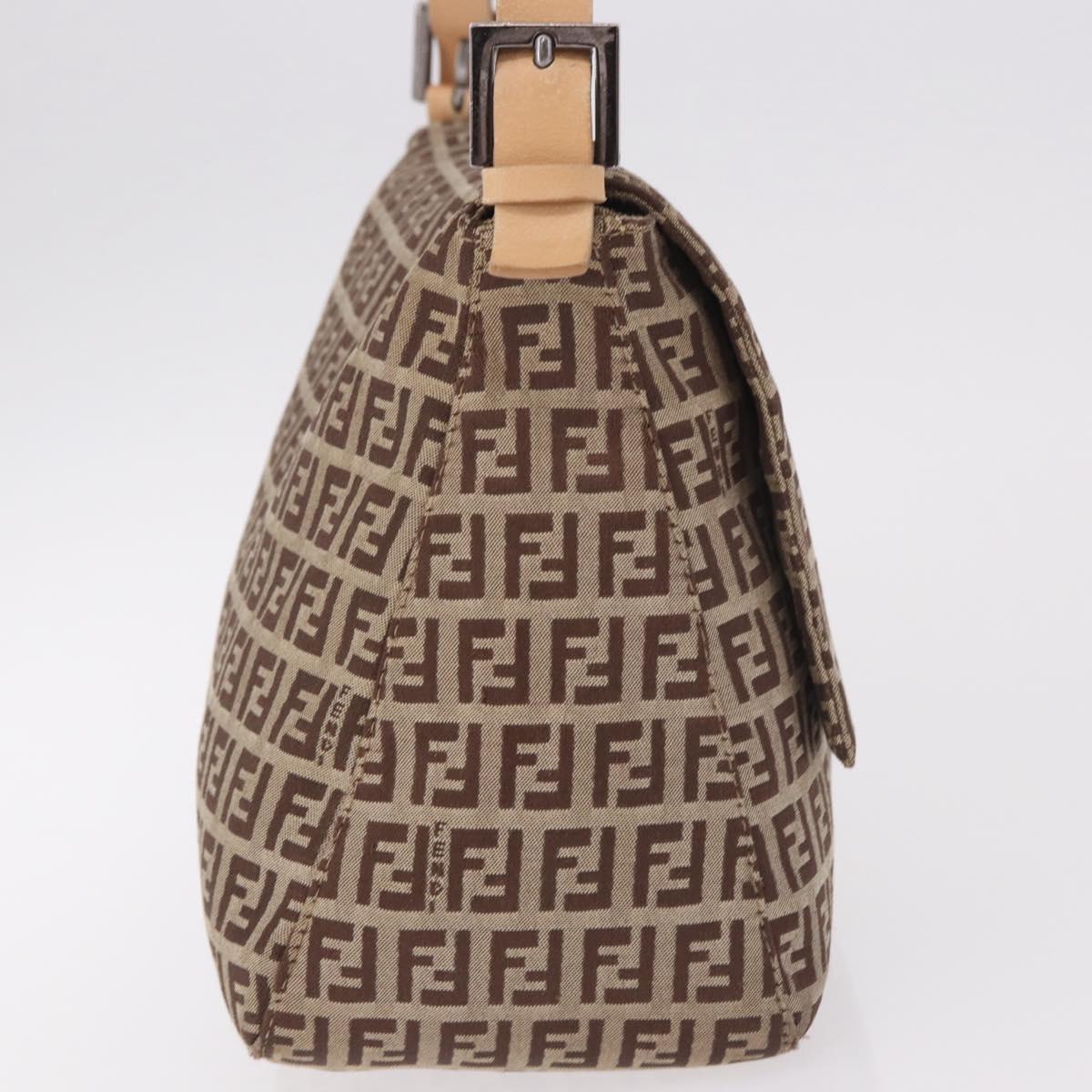 FENDI Zucchino Canvas Mamma Baguette Shoulder Bag Beige Silver Auth 189270A