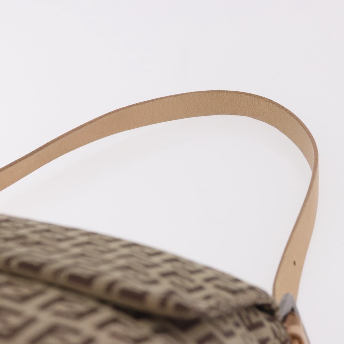FENDI Zucchino Canvas Mamma Baguette Shoulder Bag Beige Silver Auth 189270A