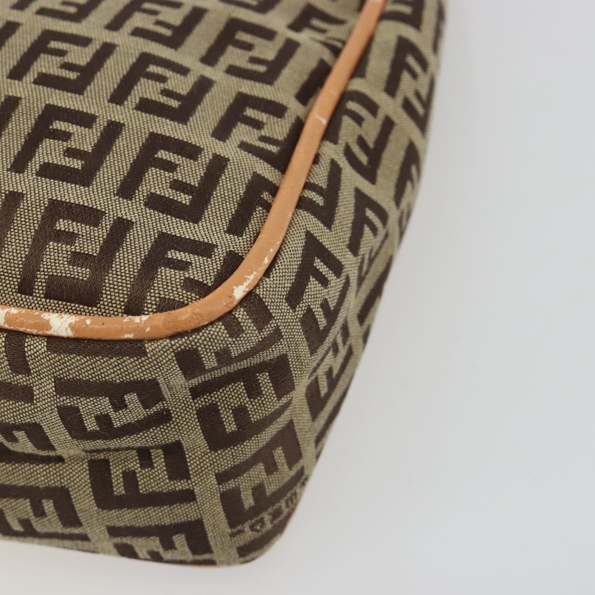 FENDI Zucchino Canvas Shoulder Bag Beige Auth 189271