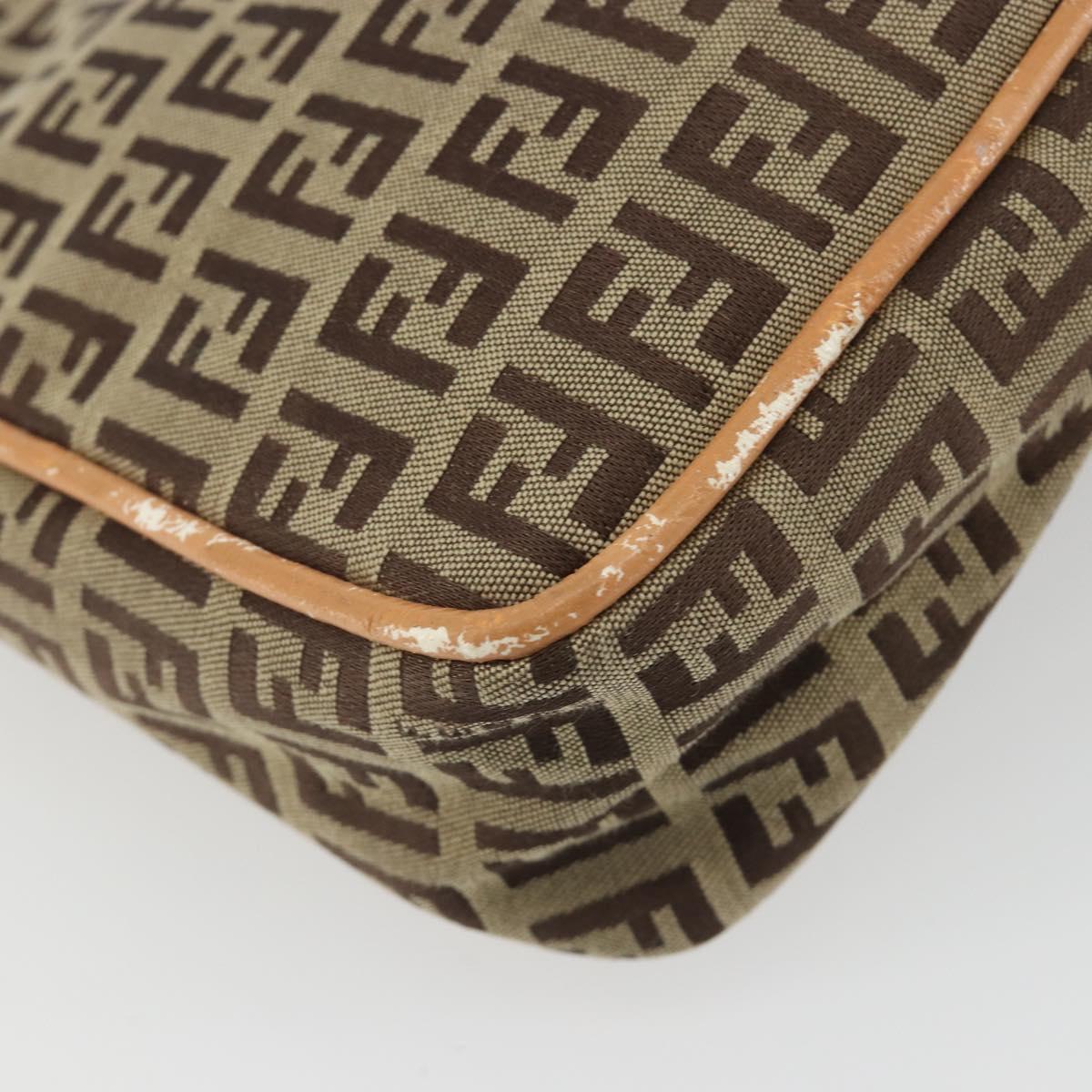 FENDI Zucchino Canvas Shoulder Bag Beige Auth 189271
