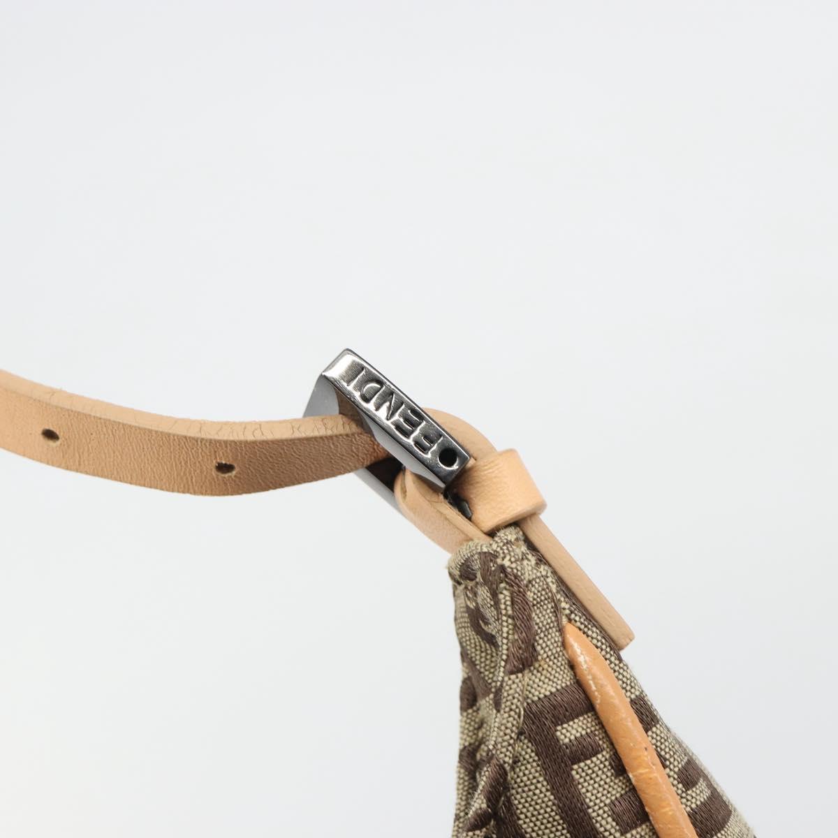FENDI Zucchino Canvas Shoulder Bag Beige Auth 189271