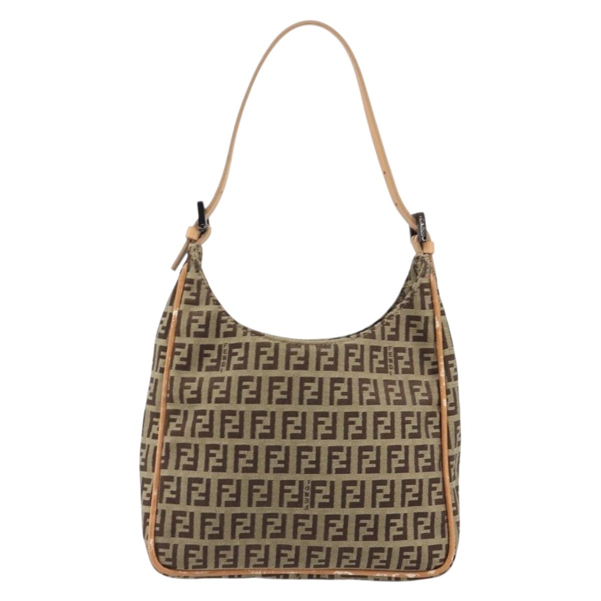 FENDI Zucchino Canvas Shoulder Bag Beige Auth 189271
