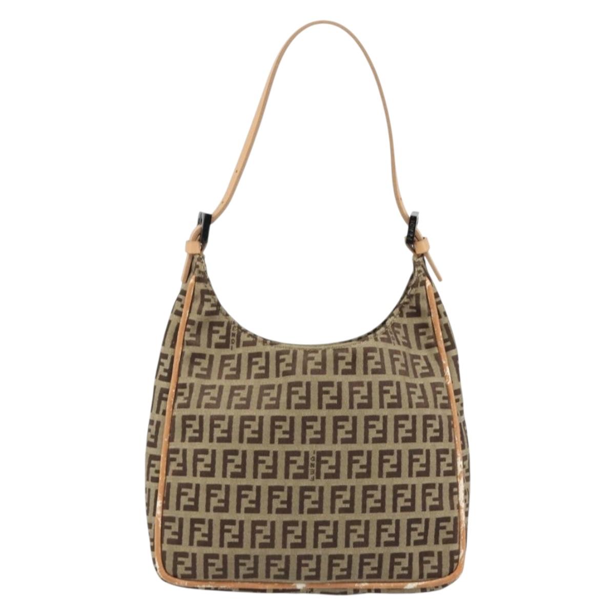 FENDI Zucchino Canvas Shoulder Bag Beige Auth 189271