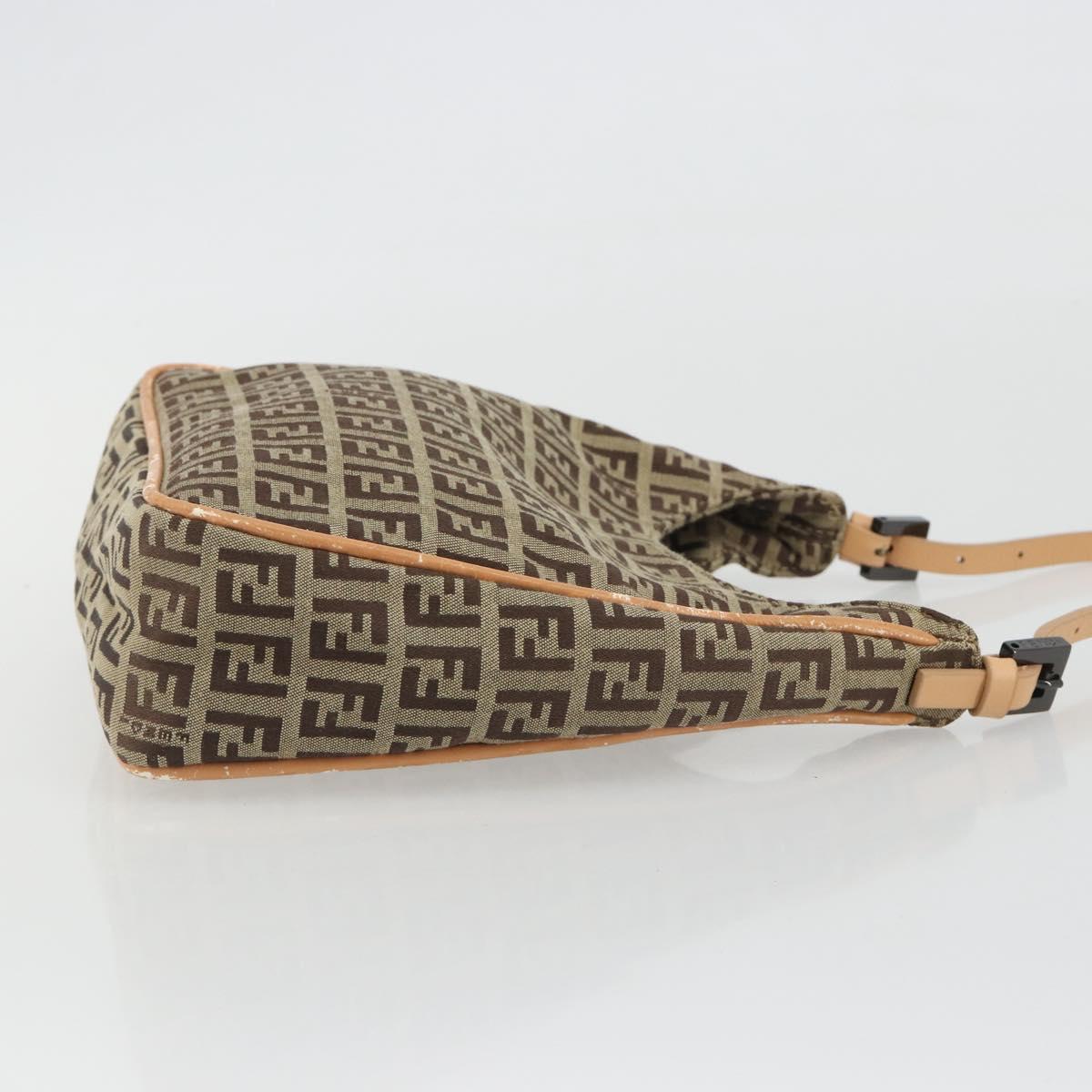 FENDI Zucchino Canvas Shoulder Bag Beige Auth 189271