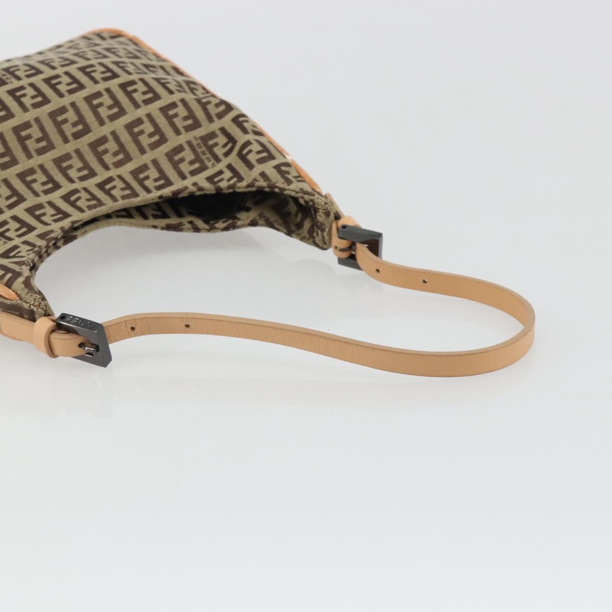 FENDI Zucchino Canvas Shoulder Bag Beige Auth 189271