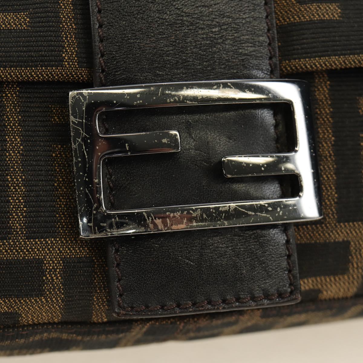 FENDI Zucca Canvas Mamma Baguette Shoulder Bag Black Brown Auth 189272V