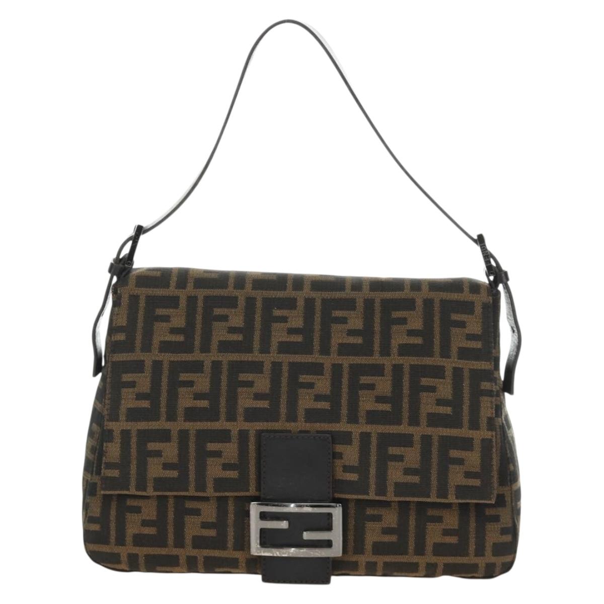 FENDI Zucca Canvas Mamma Baguette Shoulder Bag Black Brown Auth 189272V