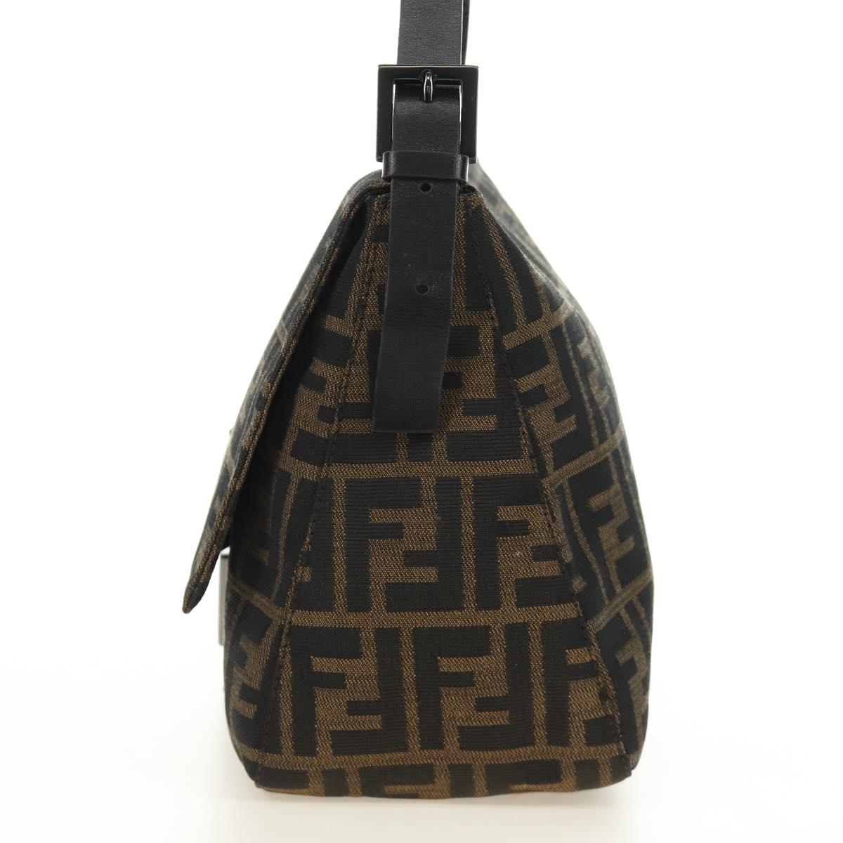 FENDI Zucca Canvas Mamma Baguette Shoulder Bag Black Brown Auth 189272V