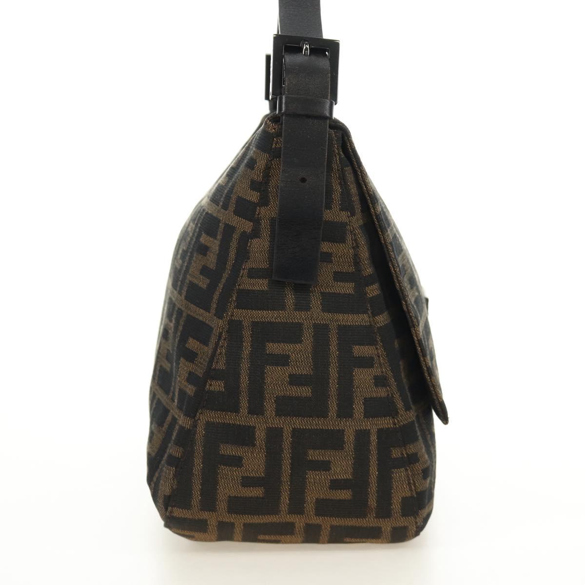 FENDI Zucca Canvas Mamma Baguette Shoulder Bag Black Brown Auth 189272V