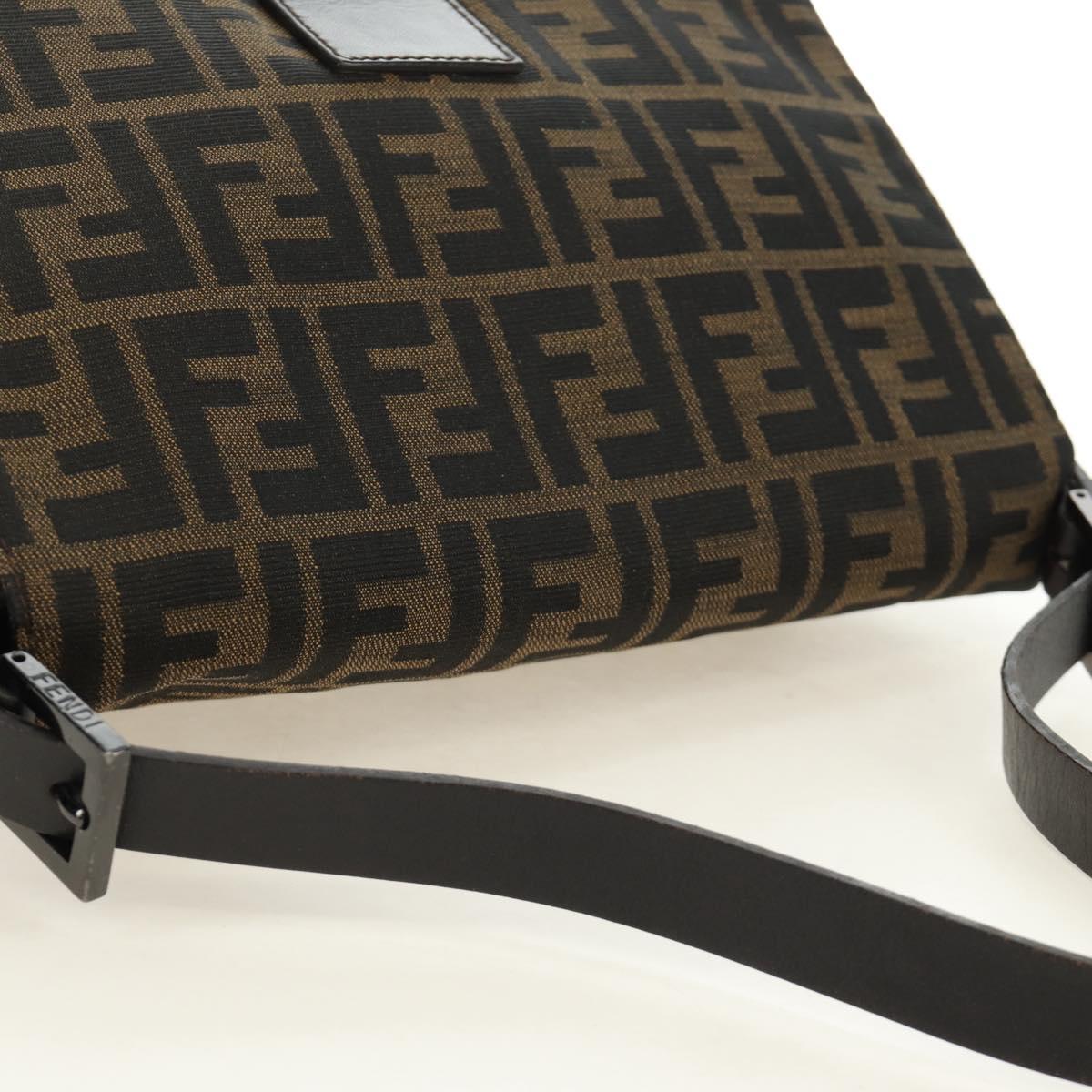 FENDI Zucca Canvas Mamma Baguette Shoulder Bag Black Brown Auth 189272V