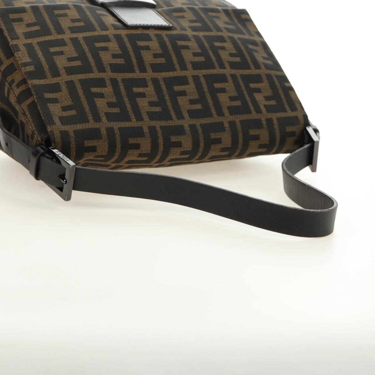 FENDI Zucca Canvas Mamma Baguette Shoulder Bag Black Brown Auth 189272V