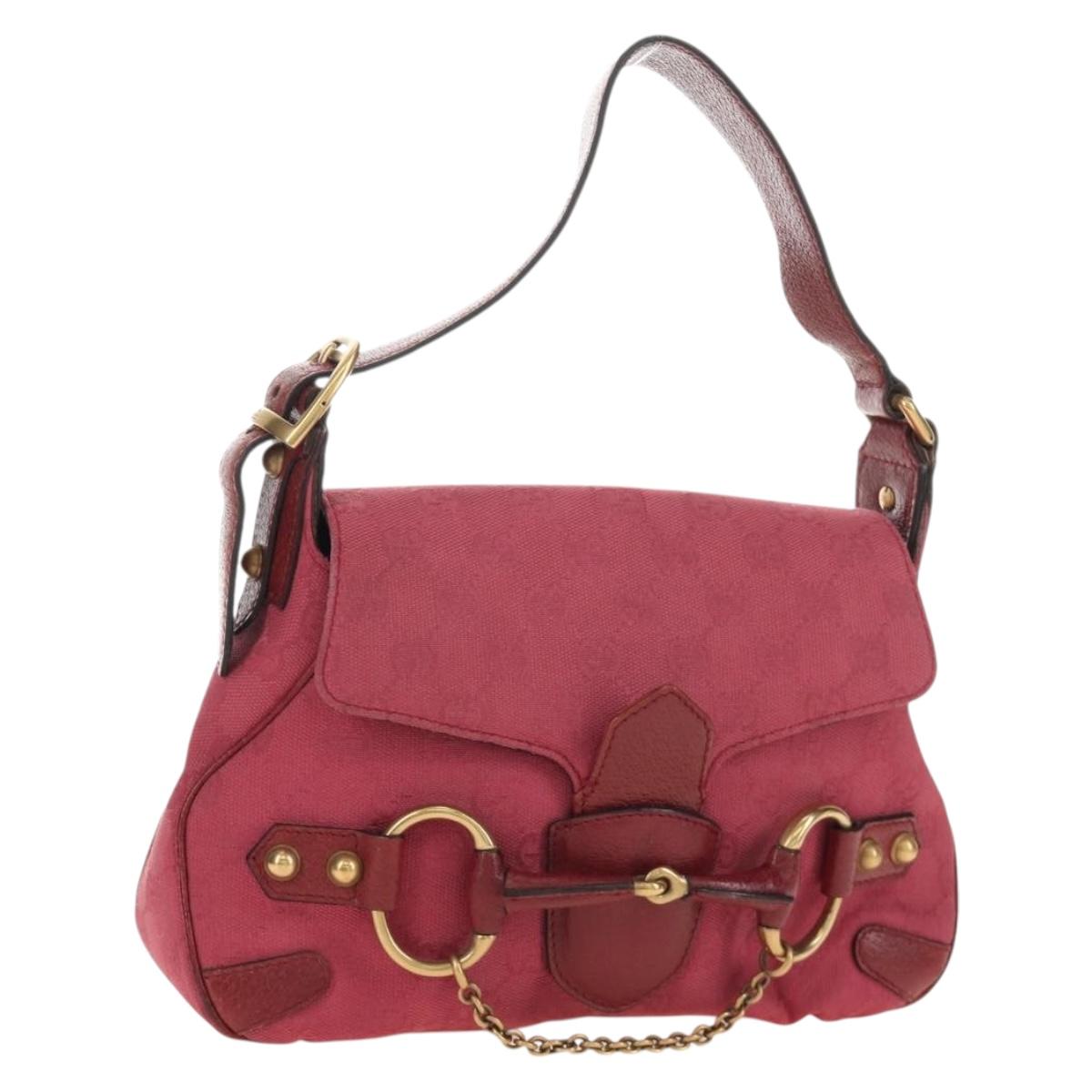 GUCCI GG Canvas Horsebit Hand Bag Pink Gold 120984 Auth 189295V
