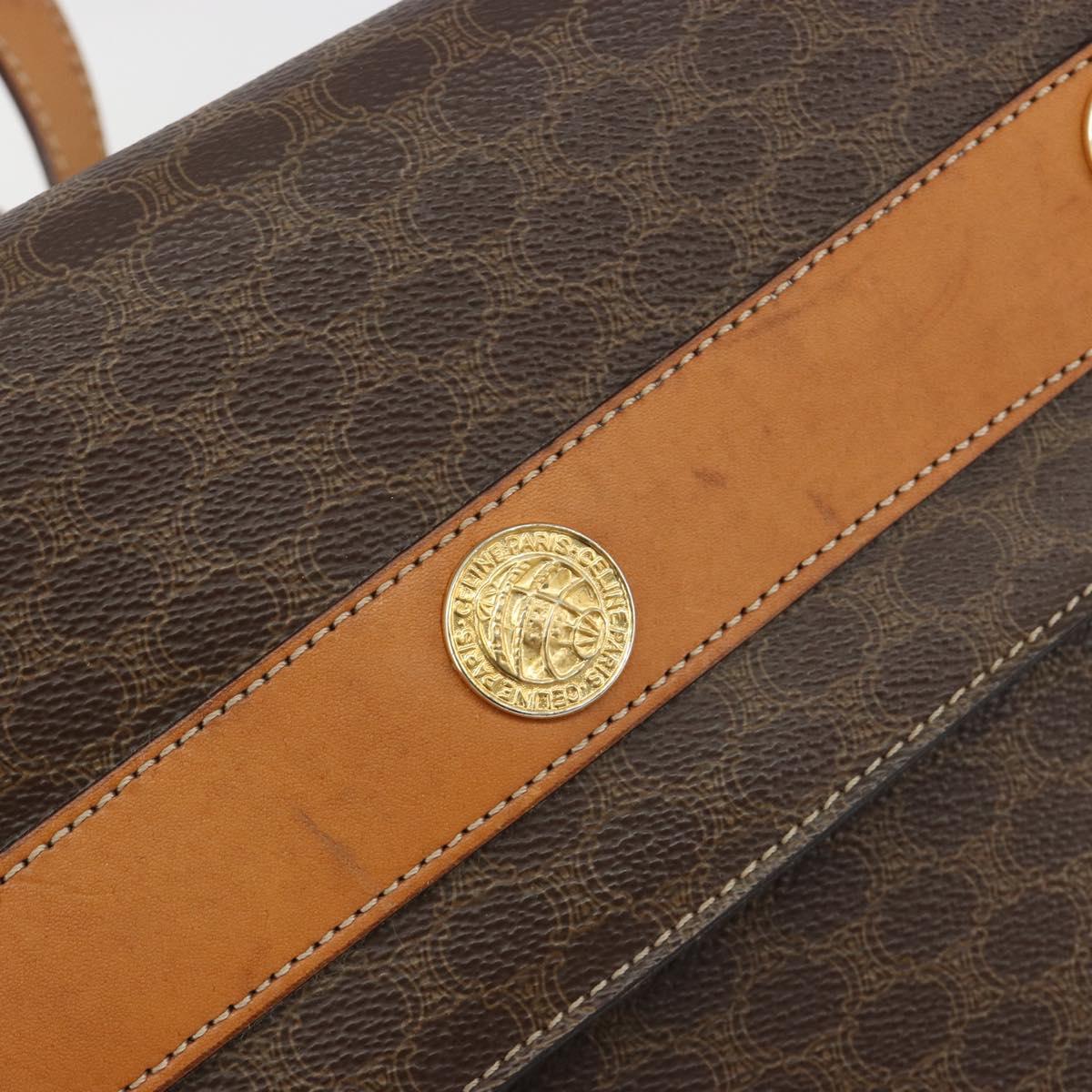 CELINE Macadam Canvas Medallion Shoulder Bag PVC Leather Brown Gold Auth 189300