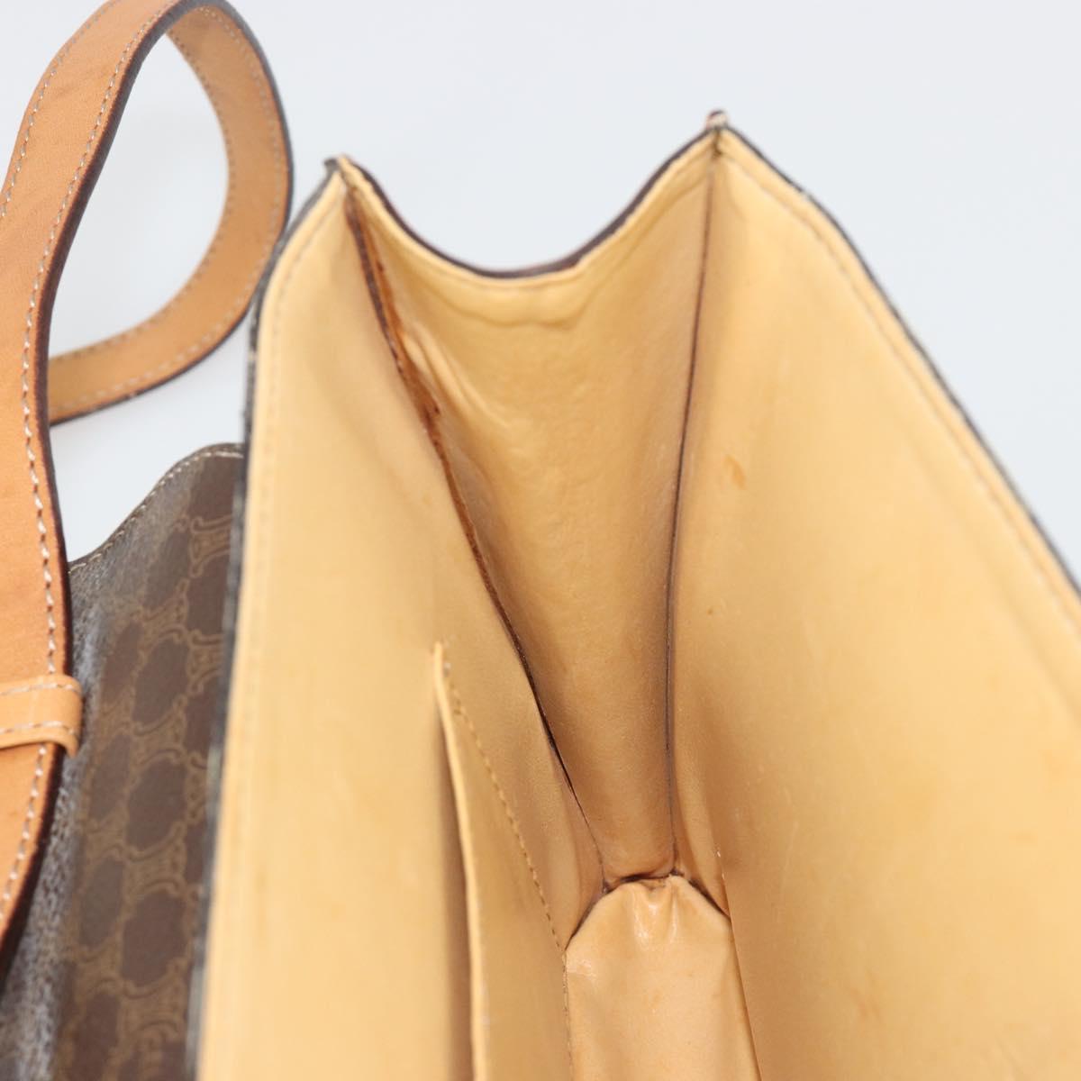 CELINE Macadam Canvas Medallion Shoulder Bag PVC Leather Brown Gold Auth 189300