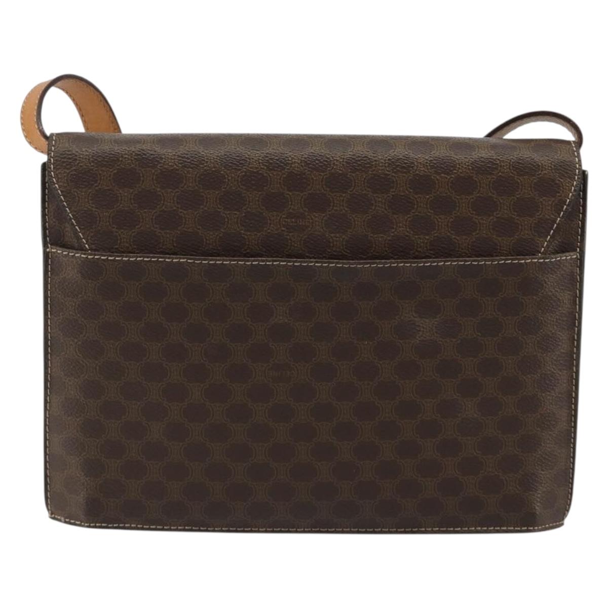 CELINE Macadam Canvas Medallion Shoulder Bag PVC Leather Brown Gold Auth 189300