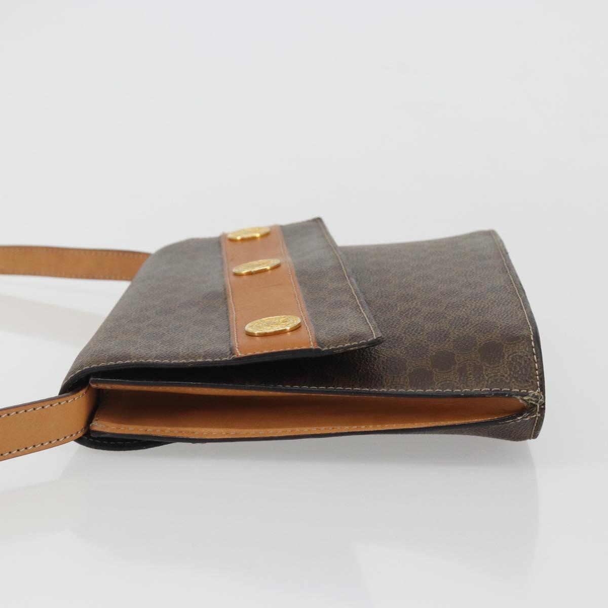 CELINE Macadam Canvas Medallion Shoulder Bag PVC Leather Brown Gold Auth 189300
