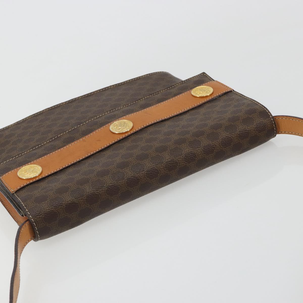 CELINE Macadam Canvas Medallion Shoulder Bag PVC Leather Brown Gold Auth 189300